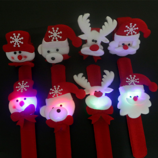 Christmas Slap Bracelets Christmas Gift Xmas Santa Claus Snowman Toy Slap Pat With LED Light Circle Bracelet Wristhand Decoration Ornament