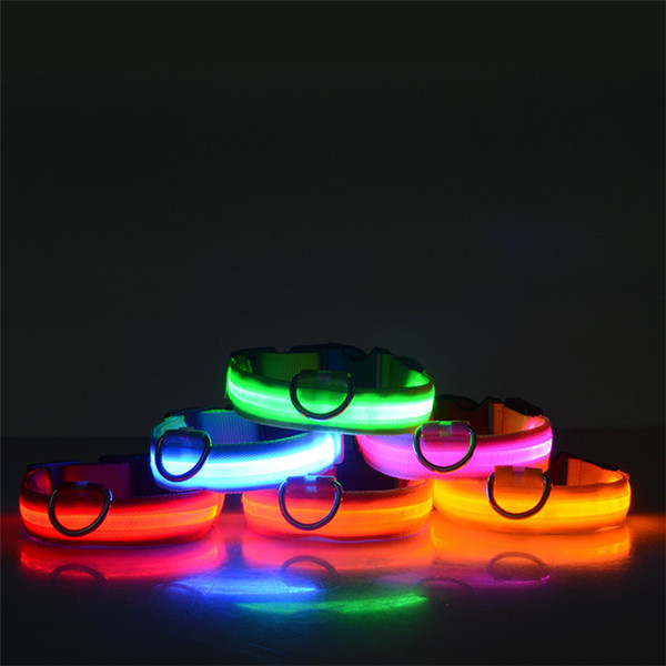 LED Nylon Dog Collar Dog Cat Harness Flashing Light Up Night Safety Pet Collars 6 Colors XS-XL Size Christmas Accessories