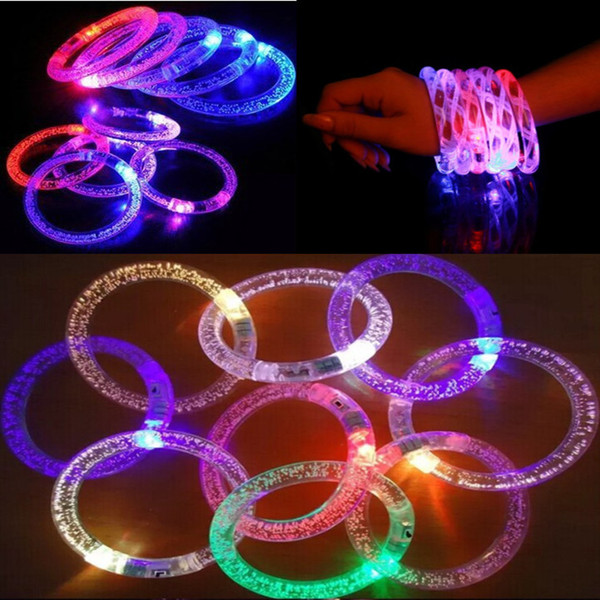 LED Acrylic Glitter Glow Flash Bracelet Light Fluorescent Sticks Luminous Crystal Hand Ring Bangle Stunning Dance Party Christmas Gifts