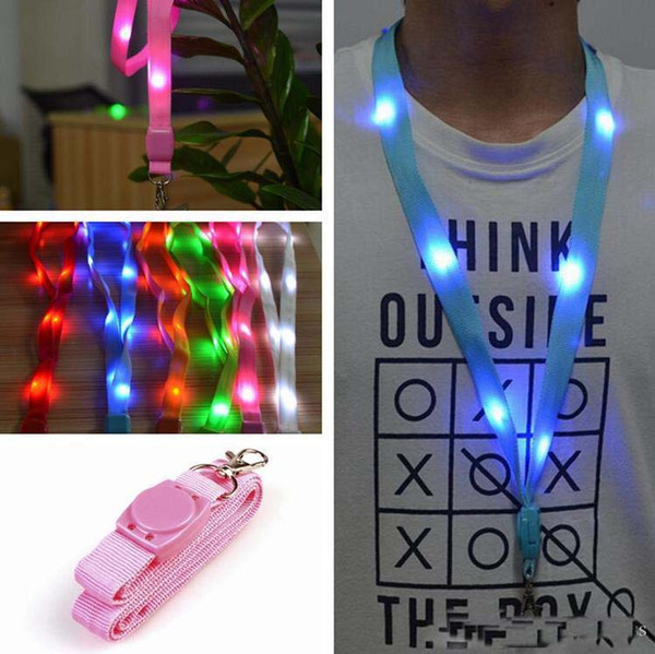 6 Color LED Nylon Neck Lanyard Strap Flashing Led Necklace ID Card Pendant Hanging Cord Rope For Men Women