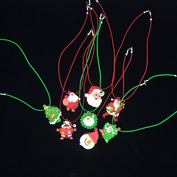 DHL free Christmas Tree Orname LED Necklace glow shine Santa Claus necklace flashing necklaces Luminous kids Christmas LED Lighted Toys gift