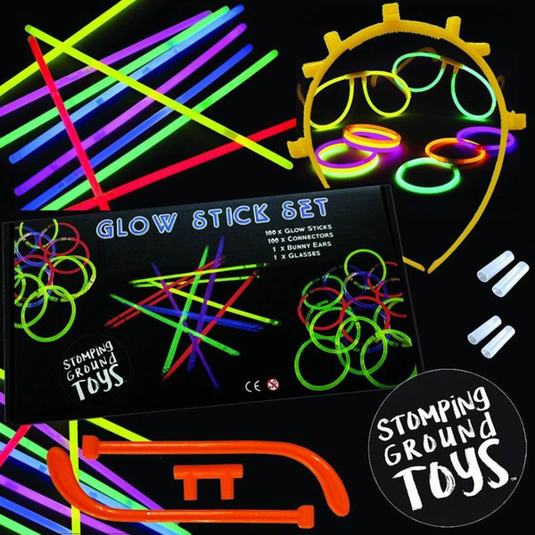 100x Glow Stick Box Set - Neon Colours - Glasses & Bunny Ears - Party Festival