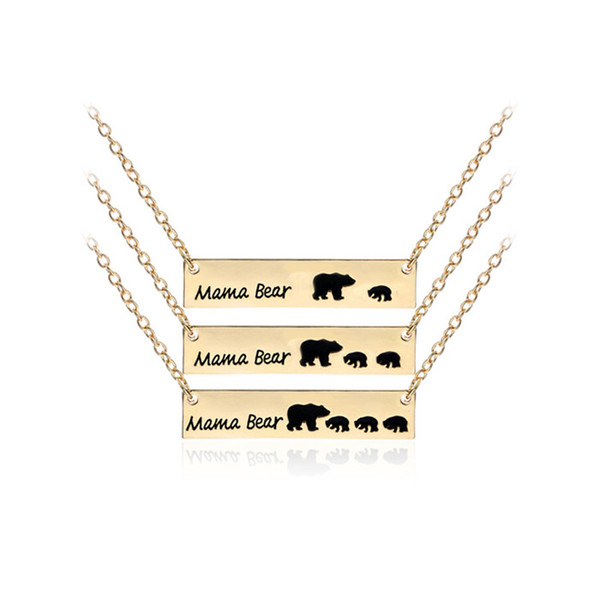 JUXU Exquisite Mama Bear Children Mom Pet Tag Pendant Necklace Jewelry Mom Gift Family Love 100pcs