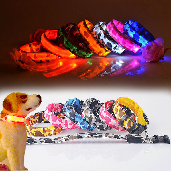 Wholesale Adjustable LED Pet Dog Collars Flashing Stripe Nylon Night Glow Light Up Training Leashes Colorful Dog Supply