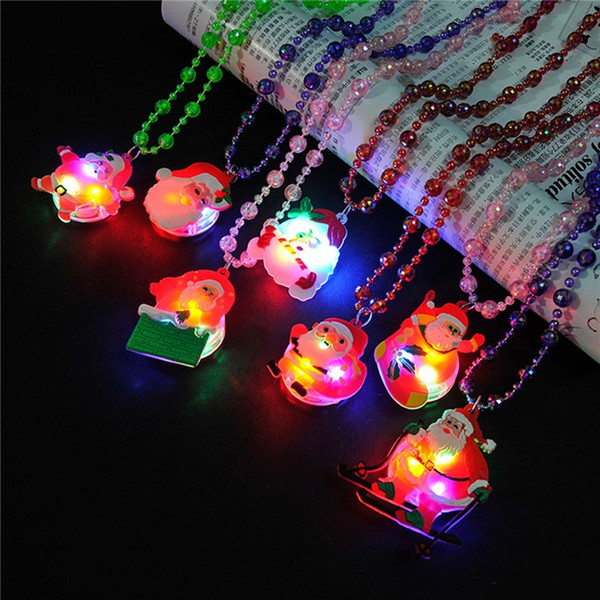 Cheep Glow Up Flashing LED Necklace For Christmas Kids Colorful Beads Chain LED Light Cartoon Santa Claus Pendant Necklace Party Favors