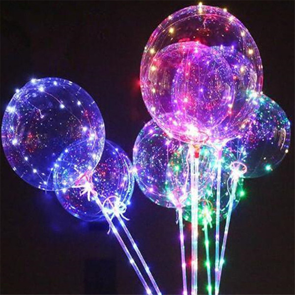 Luminous LED Balloon Transparent Colored Flashing Lighting Balloons With 80cm Pole Wedding Party Decorations Holiday Supply K0487