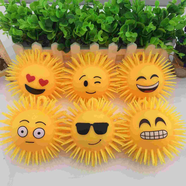 LED light ball children light toys 5 - inch long haired printed with a smiling face and fluffy TPR ball A0506012