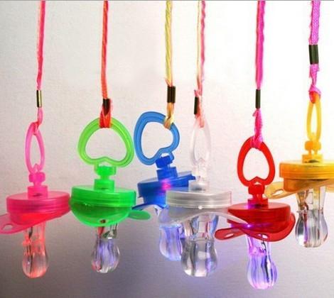 Light Up Pacifier Nipple Whistle Necklace Colorful Flash Led Whistle Stag Hen Party Concert Sports Cheering Glow Props survival tool favors