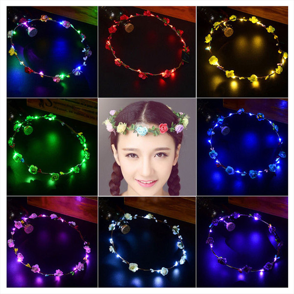 40PCS Girls Luminous Toy Light Up LED Flower Headband Fluorescent Glow In Dark Toy Princess Fairy Crown Wedding Party Hair Accessories