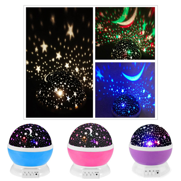 LED Rotating Star Projector Lighting 7 Styles Moon Starry Sky Children Baby Night Sleep Light Battery Emergency Projection Lamp DHL SS157