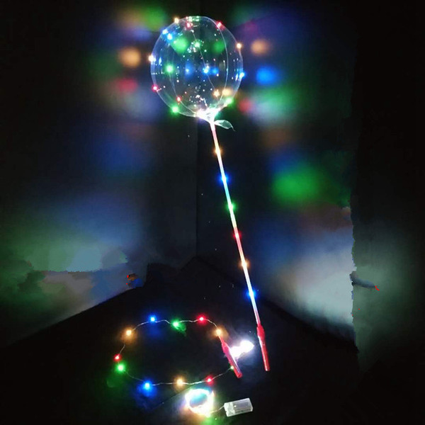 fashion bobo balloons with handle LED night lights round 18inch bobo ball transparent clear balloons with stick for holiday party