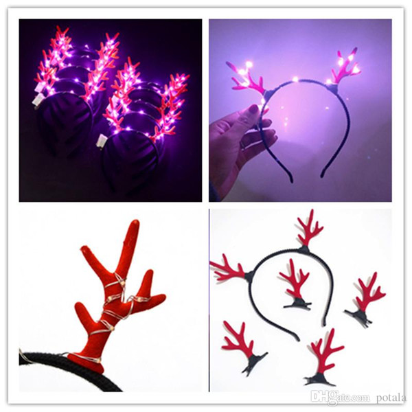 LED Glowing antler Headband Shinning Hairband Party Rave Toy luminous flashing Hairpin For Halloween Xmas birthday Cheer Up Head Bands Red