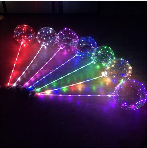 18inch LED bobo ball Light up Balloons with stick + 3m LED light string transparent clear wave balloons for Birthday Wedding party DHL FREE