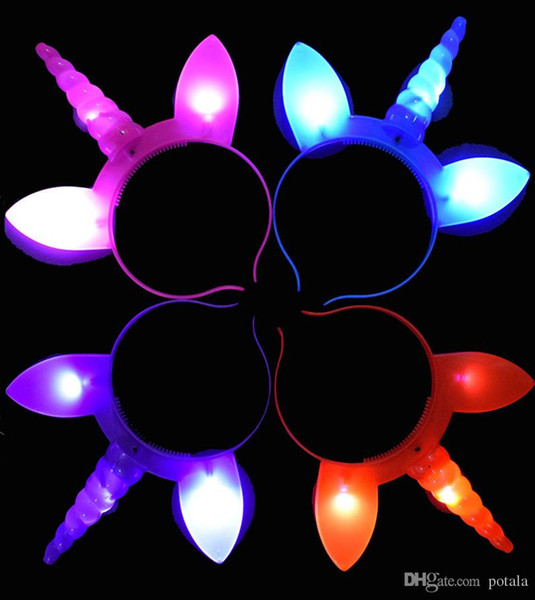 Glow LED Unicorn Headband Shinning Hairband Party Rave Toy luminous flashing Hairpin For Halloween Xmas birthday Cheer Up Head Bands favor