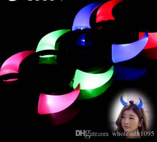 400PCS Free Shipping DHL Halloween Costume Red LED Light Ladies Devil Horns Headband Halloween Light On Up Devil Horn Custome Red Headband