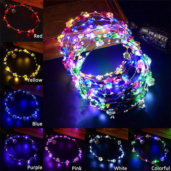 Colorful LED Flower Headband Shinning Hairband Party Rave Toy luminous flashing Hairpin For Halloween Xmas birthday Cheer Up Head Band favor