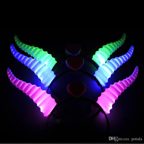 28*21CM LED Sheep Horns Headband Shinning Hairband Party Rave Toy Lighting up Hairpin For Halloween Xmas birthday Cheer Up Head Bands FUNNY