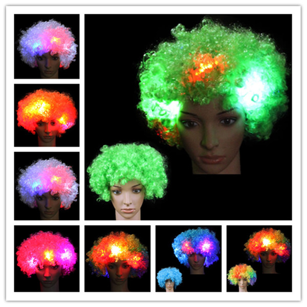 LED Flashes Explosion of Head Curly Cosplay Wig Fans Wig Clown Halloween Decoration Colorful Luminous Headgear Party Wig led Cosplay Wigs