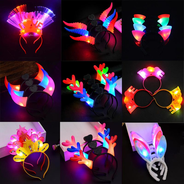 LED Light Luminous Ears Flashing Hair Band Hoop Toy Kid Glowing Headband Headdress Birthday Wedding Festival Supplies Decors