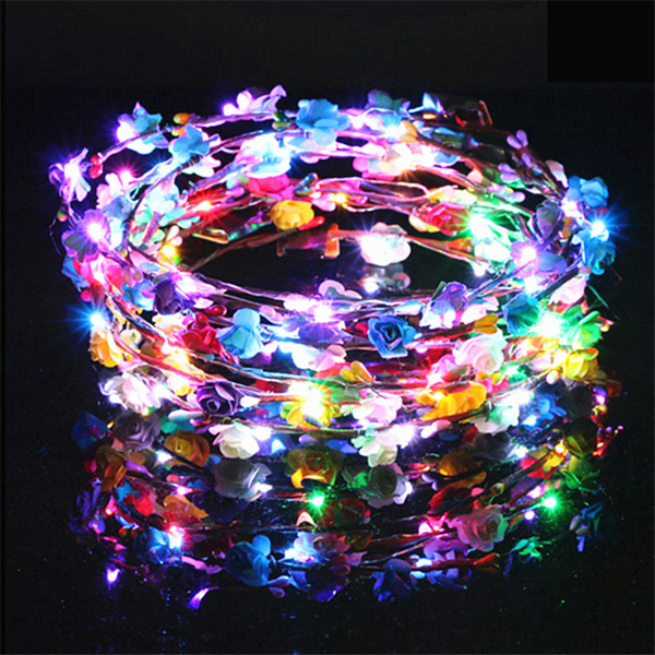 Flashing Led Flower Crown Headband Halloween Wedding Party Light-emitting Floral Hair Garland Wreath Girl Headpiece Decorative