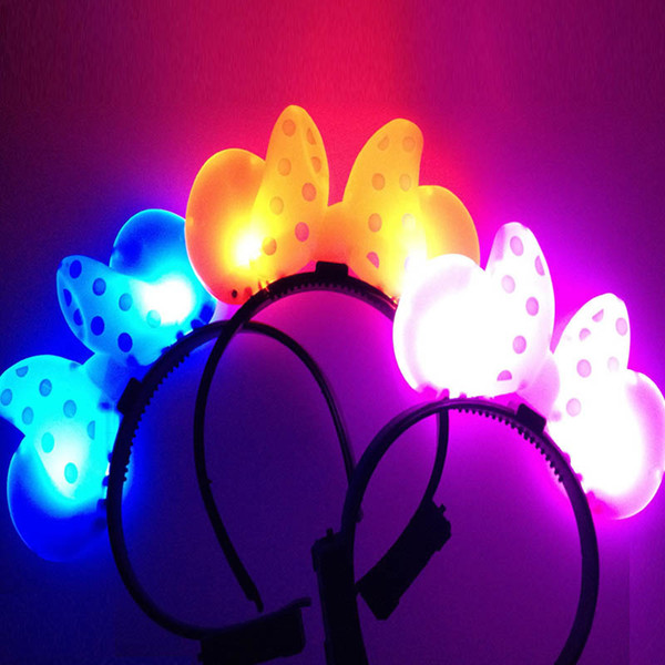 Light-Up Mouse Bowknot Headband Ears Blinking LED Flashing Fun Party Decoration Led Rave Hair Accessories Toy