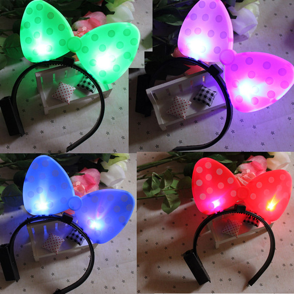 Women Girls Light-Up Polka Dot Mouse Bowknot Headband Blinking LED Hair Band Flashing Party Prop Led Rave Hair Accessories Toy