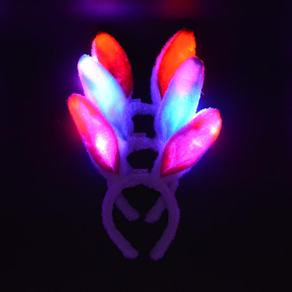 Women Girls Plush Fluffy Bunny Rabbit Ears Headband Costume Accessory Halloween Dress Up LED Fun Led Rave Hair Accessories Toy