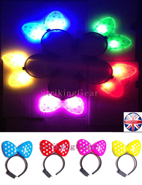 Women Girls Fashion Polka Dot Bowknot LED Mouse Light Up Headband Flashing Halloween X'mas Party Led Rave Hair Accessories Toy