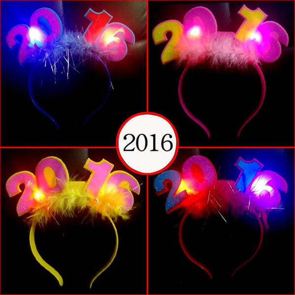 2016 Happy New Years Light Up Feather Headband Led Flashing Blinking Light Fun Party Decoration Led Rave Hair Accessories Toy