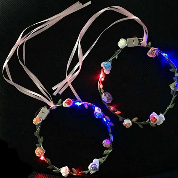 Women Girls LED Flashing Lighting Floral Garland Hairband Wedding Party Flower Headband Led Rave Hair Accessories Toy