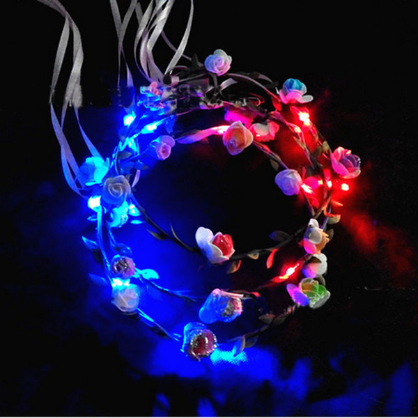 LED Flashing Light-Up Floral Rose Flower Headband Hair Garland Wedding Headpiece Fun Party Decoration Led Rave Hair Accessories Toy