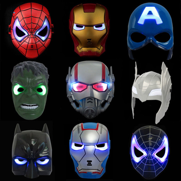 LED Glowing Lighting Mask Spiderman Captain America Hero Figure Party Mask Halloween Cosplay Costume Accessory 9 Colors kids toys