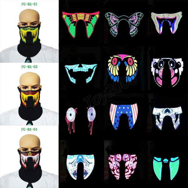 Hot 27 design Flash LED music Mask With Sound Active for Dancing Riding Skating EL Party Voice control mask kids toys