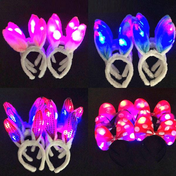 Easter LED Light Luminous Rabbit Ears Flashing Bunny Ears Headdress Head Hair Band Hoop Toy Kid toys Birthday Christmas Party Decor