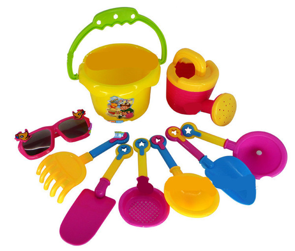 Baby Kids Sandy beach Toy New Arrival Set 9PCs Dredging tool Beach Bucket Sunglass Baby playing with sand water toys