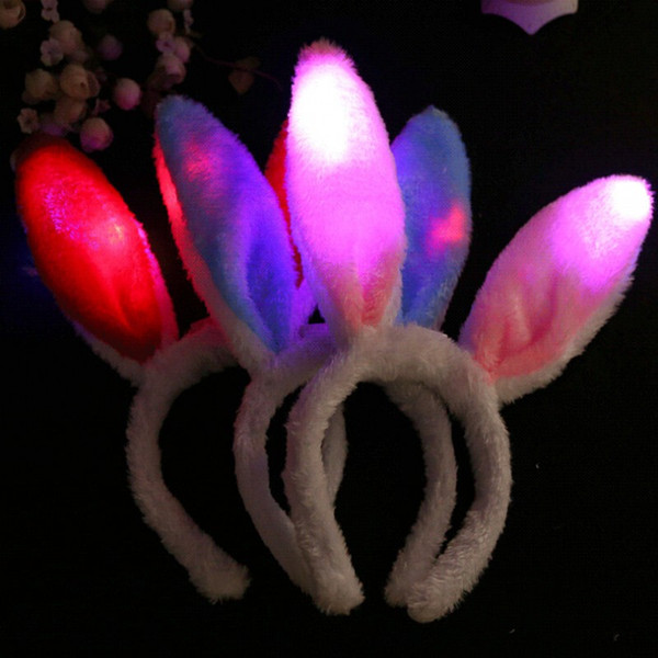 Fashion LED Luminous Plush Rabbit Ears Hairpin Girls Hair Hoop Headband For Concert Holiday Party Rave Free Shipping