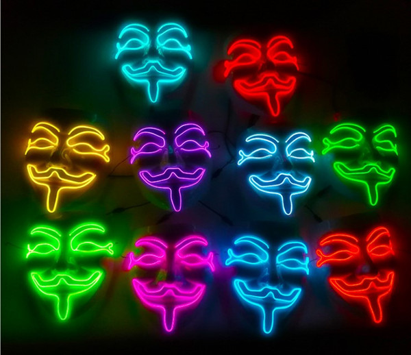 Glowing Mask Cold Light V-mask Mask Bar KTV Fancy Dress Party Halloween Performance Atmosphere LED Mask