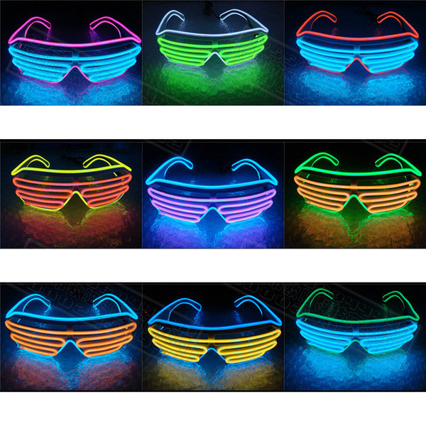 Simple EL Glasses Wire Fashion Neon LED Light Up Shutter Shaped Glow Sun Glasses Rave Toy Costume Party DJ Bright SunGlasses With Battery