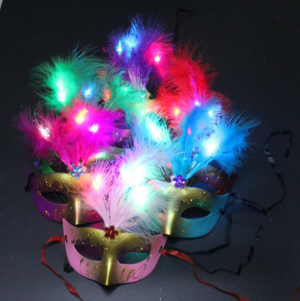 Venetian LED Mask Masquerade Fancy Dress Party Princess Feather Masks masquerade masks Mardi Gras Party Rave Toy