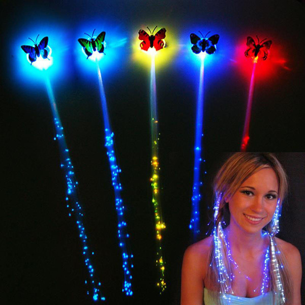 Assorted LED Butterfly Rave LED Hair Braid Light-Up Flashing Fiber Optic Barrette Hair for Party Christmas Supplies