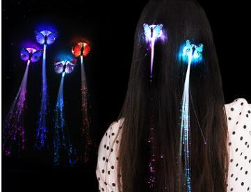 Butterfly LED Fiber Optic Lights up Flashing Hair Flash Barrettes Clip braids Party Christmas Supplies