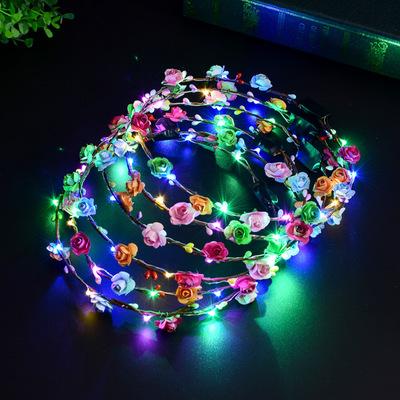 Wedding Party Crown Flower Headband LED Light Up Hair Wreath Hairband Christmas Glowing Wreath Sent by Random