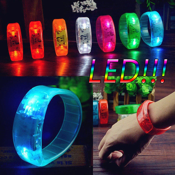 Fashion Sound Controlled Voice Control Button Press Manual Control LED Light Up Bracelet Activated Glow Flash Bangle