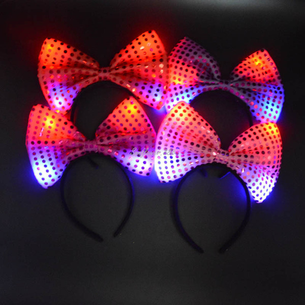 LED Light Up Sequin Bowknot Mouse Ears Headband Party Favors Costume Wedding Women Girl Led Rave Hair Accessories Toy