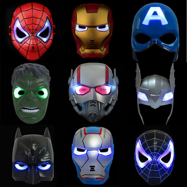 Cosplay hero Masks for kid&adult Avengers Christmas LED Glowing Marvel Spiderman ironman Captain America Hulk X-Man Party Mask Halloweens