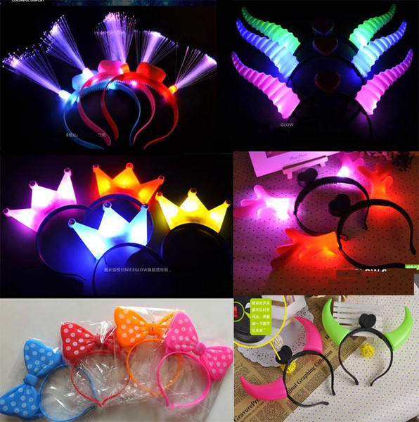 LED Flash Light Emitting Hairpin Bow Hair Bands Horn Flash LED Hair Clip Glowing horn ,luminescent fiber Flash Hairpin Headband Halloween