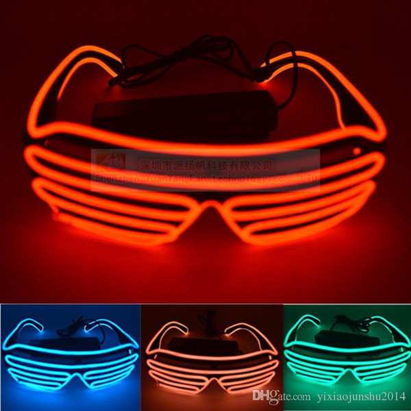 2016 Hot Sale The shutters el glasses Fashion Neon LED Light Up Shutter Shaped Glow Sun Glasses Rave Costume Party DJ Bright SunGlasses