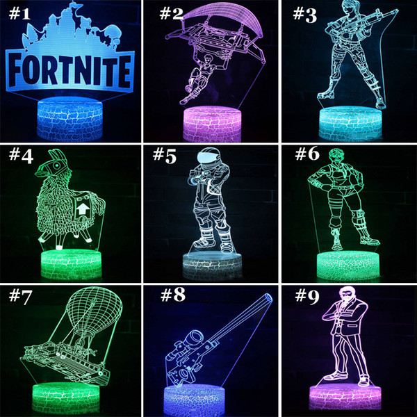 Fortnite 3D Figure Table Lamp RGB Changeable Mood Lamp Colorful Light Crack Pattern Base Cool Night Light For Kids Creative LED Toys Gifts