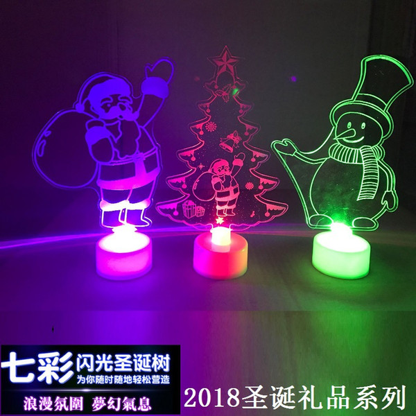 LED Colorful Fiber Acrylic Small Christmas Tree Christmas Snowman Santa Apple Tower Light Shiny Toy