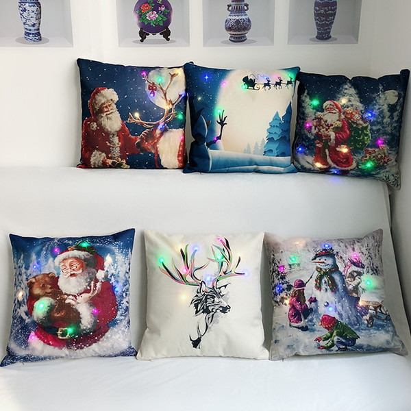 6style Creation Led Light Luminous Pillow Case Christmas Santa Claus Reindeer Pillow Case Sofa Car Decor Cushion 45*45cm